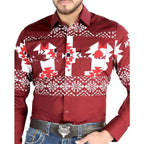 El General - Burgundy Geometric Western Shirt for Men 44484 - OriginalWestern.com