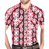 El General - Burgundy Short-Sleeve Western Shirt with Bold Geometric Design 44458 - OriginalWestern.com
