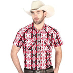 El General - Burgundy Short-Sleeve Western Shirt with Bold Geometric Design 44458 - OriginalWestern.com