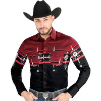 El General - Burgundy Tribal Western Shirt for Men 44454 - OriginalWestern.com