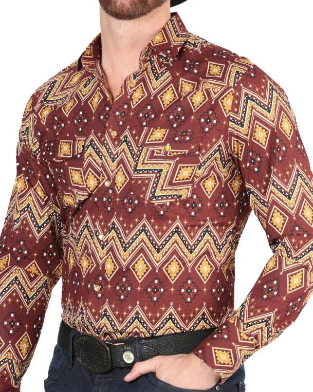El General - Burgundy Western Shirt with Geometric Patterns 44430 - OriginalWestern.com