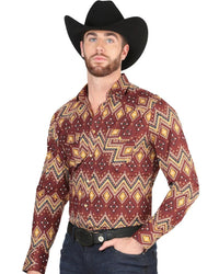 El General - Burgundy Western Shirt with Geometric Patterns 44430 - OriginalWestern.com