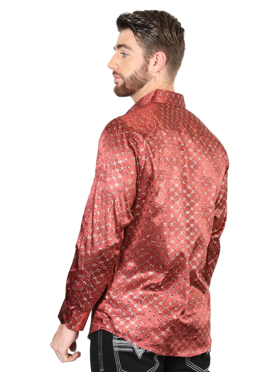 El General - Casual Long Sleeve Shirt - Burgundy/Gold 44546
