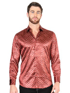 El General - Casual Long Sleeve Shirt - Burgundy/Gold 44546
