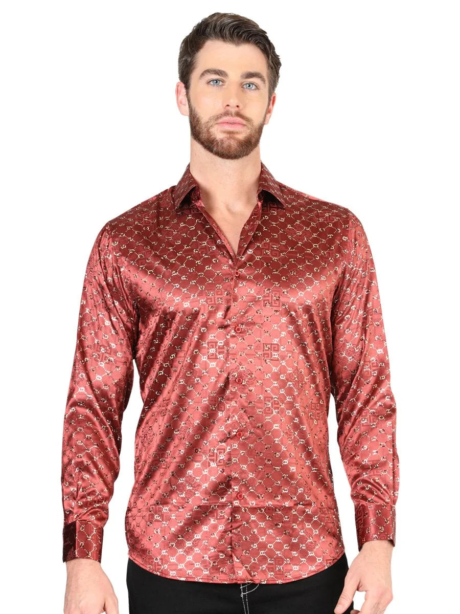 El General - Casual Long Sleeve Shirt - Burgundy/Gold 44546