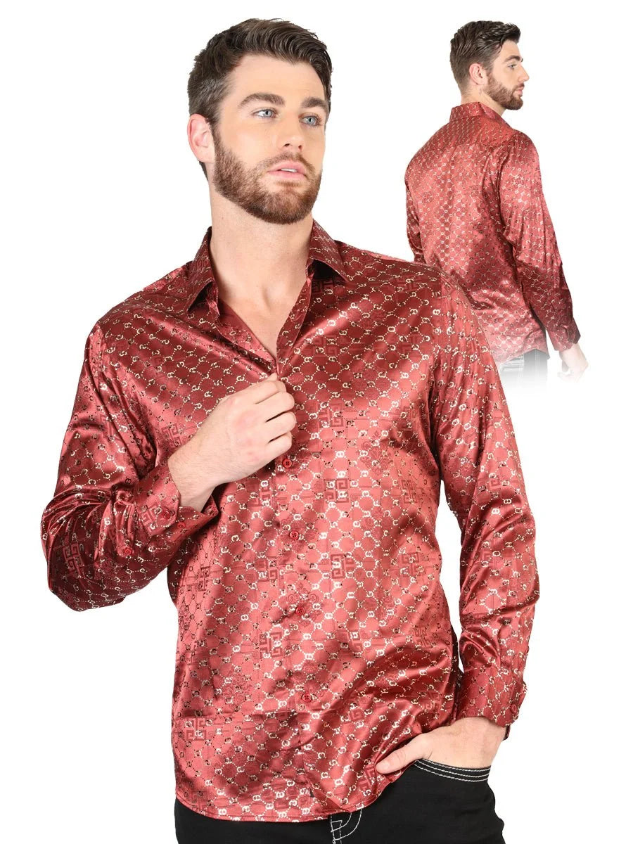 El General - Casual Long Sleeve Shirt - Burgundy/Gold 44546