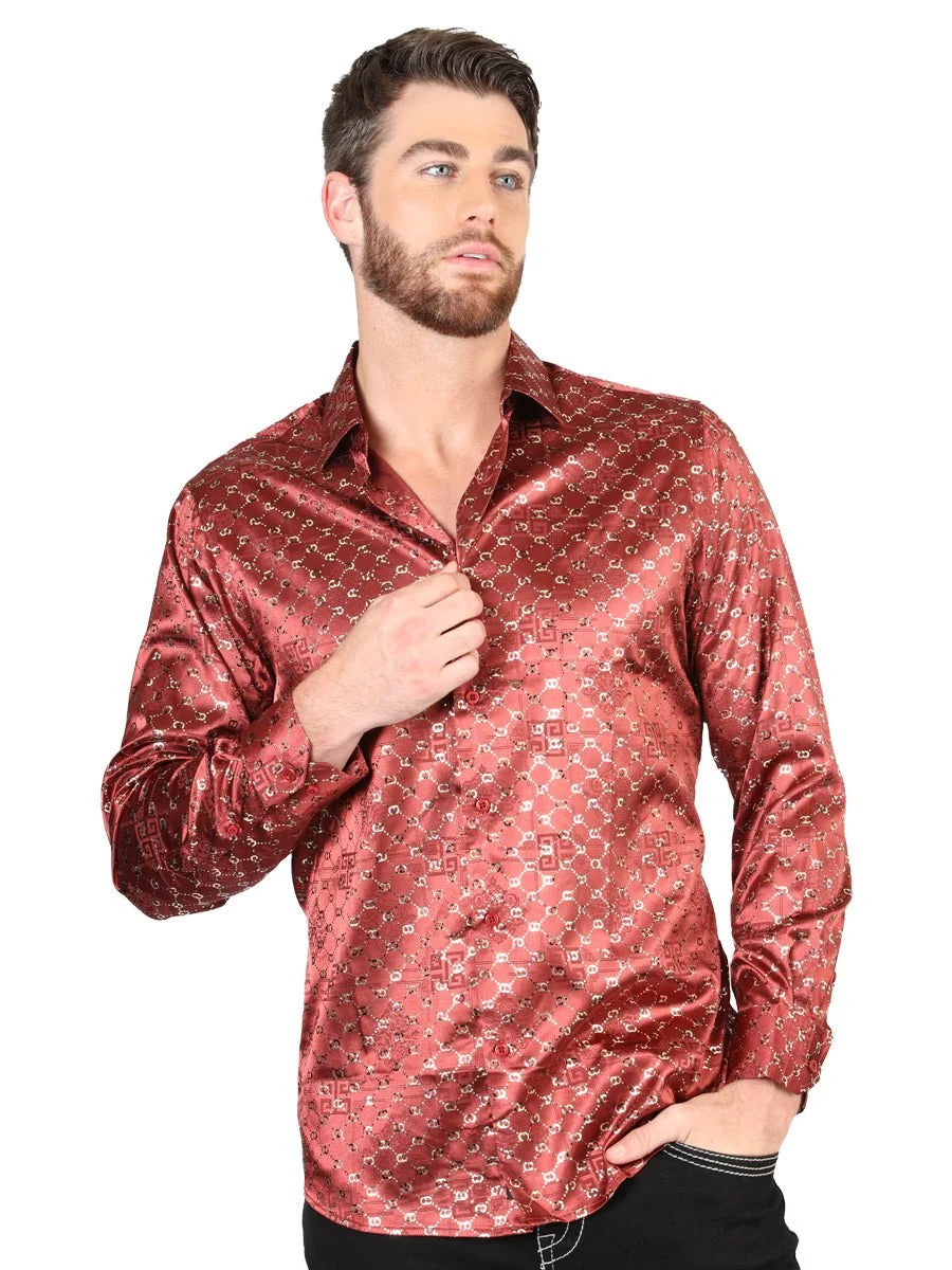 El General - Casual Long Sleeve Shirt - Burgundy/Gold 44546