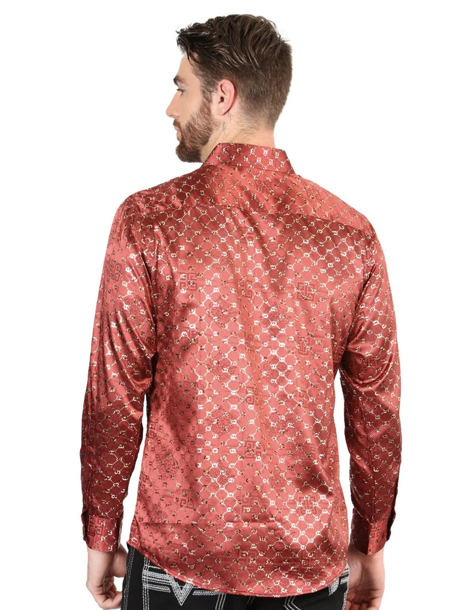 El General - Casual Long Sleeve Shirt - Burgundy/Gold 44546