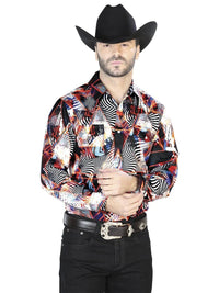 El General - Burgundy/White Casual Long Sleeve Shirt 44084 - OriginalWestern.com