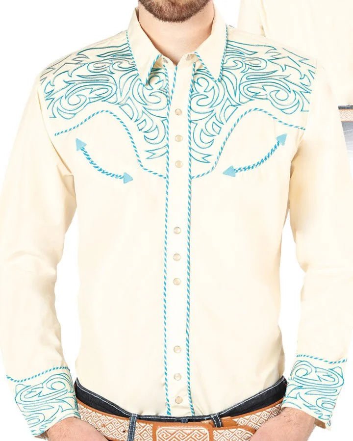 El General - Camisa Beige Vaquera Bordada El Señor De Los Cielos 44199 - OriginalWestern.com