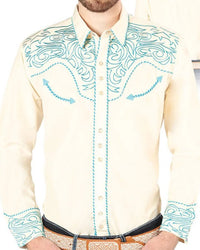 El General - Camisa Beige Vaquera Bordada El Señor De Los Cielos 44199 - OriginalWestern.com