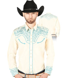 El General - Camisa Beige Vaquera Bordada El Señor De Los Cielos 44199 - OriginalWestern.com