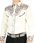 El General - Camisa Beige Vaquera Bordada El Señor DL Cielos 44196 - OriginalWestern.com