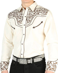 El General - Camisa Beige Vaquera Bordada El Señor DL Cielos 44196 - OriginalWestern.com