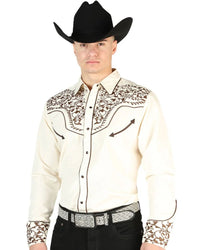 El General - Camisa Beige Vaquera Bordada El Señor DL Cielos 44196 - OriginalWestern.com