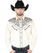 El General - Camisa El Señor DL Cielos Bordada Beige Vaquera 44189 - OriginalWestern.com
