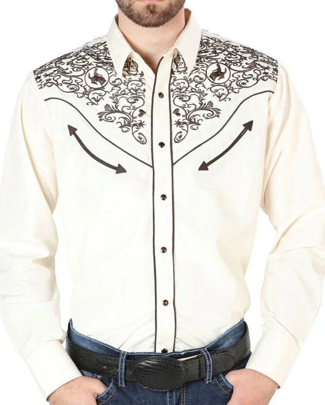 El General - Camisa El Señor DL Cielos Bordada Beige Vaquera 44189 - OriginalWestern.com