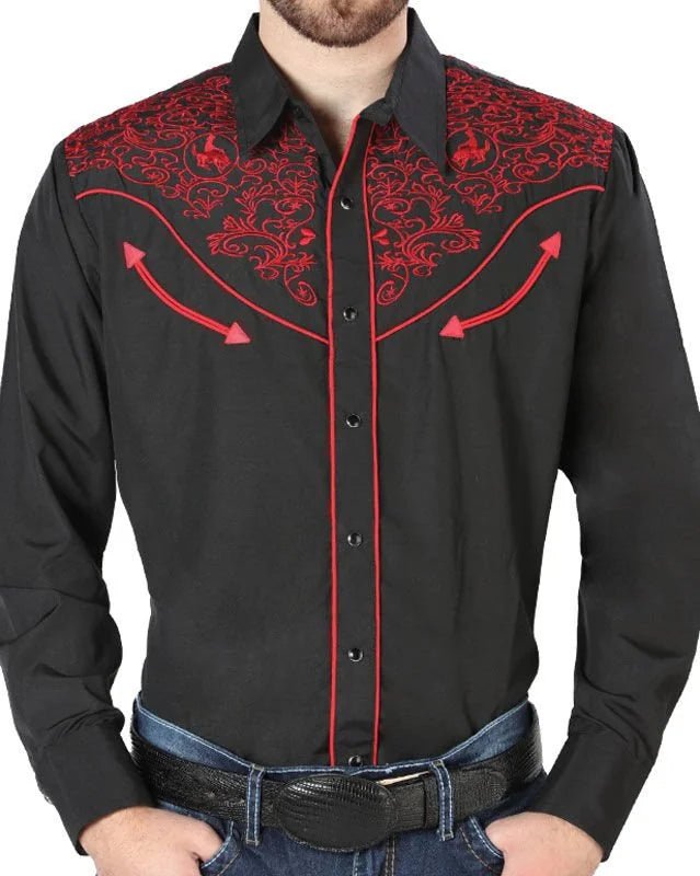 El General - Camisa El Señor DL Cielos Bordada Negra Vaquera 44187 - OriginalWestern.com