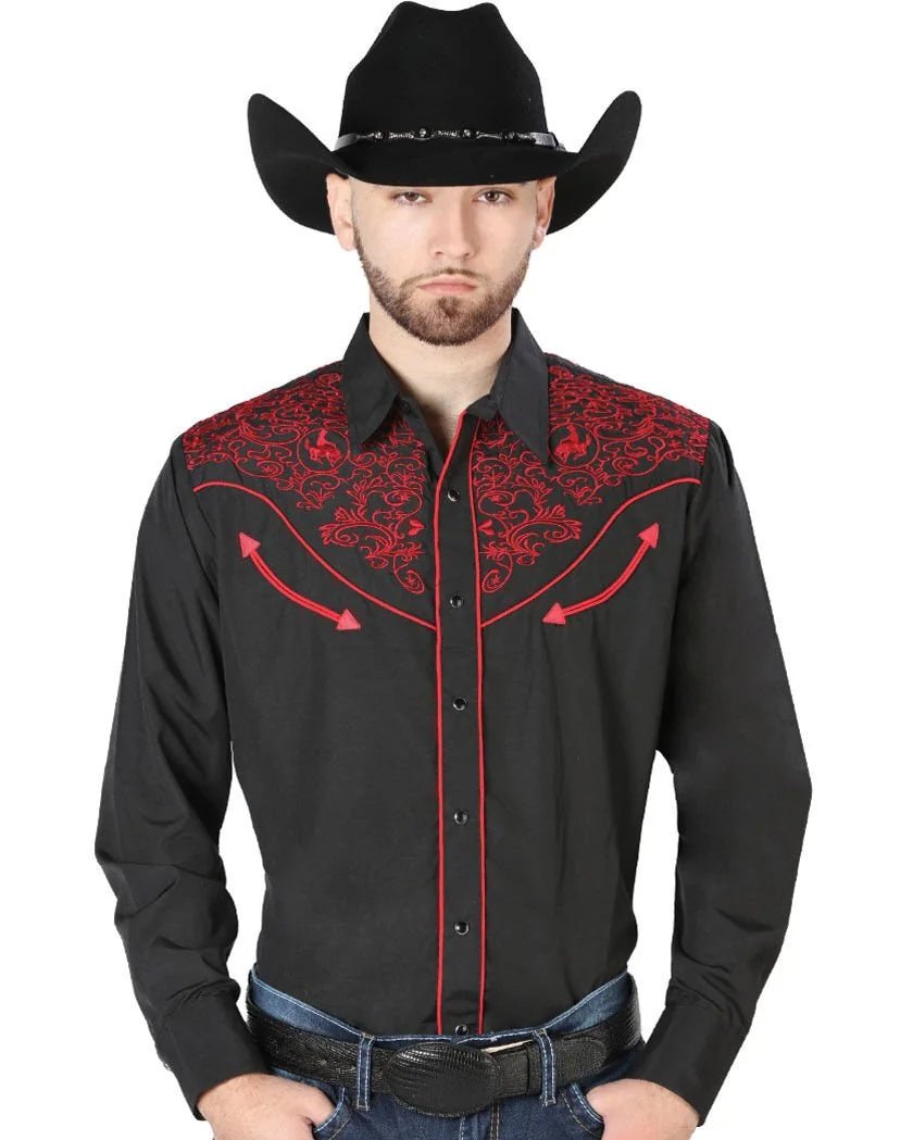 El General - Camisa El Señor DL Cielos Bordada Negra Vaquera 44187 - OriginalWestern.com