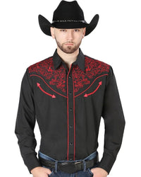 El General - Camisa El Señor DL Cielos Bordada Negra Vaquera 44187 - OriginalWestern.com