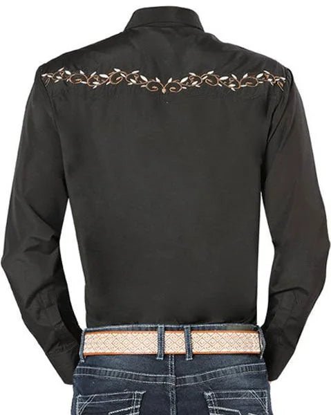 El General - Camisa Negra Vaquera Bordada El Señor De Los Cielos 44200 - OriginalWestern.com
