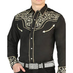 El General - Camisa Negra Vaquera Bordada El Señor DL Cielos 44195 - OriginalWestern.com
