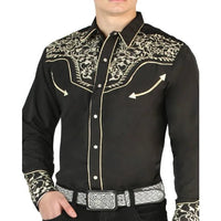 El General - Camisa Negra Vaquera Bordada El Señor DL Cielos 44195 - OriginalWestern.com