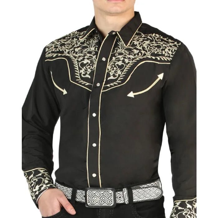 El General - Camisa Negra Vaquera Bordada El Señor DL Cielos 44195 - OriginalWestern.com