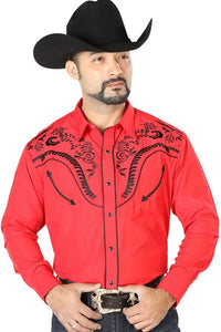 El General - Camisa Roja Vaquera Bordada El General 126693 - OriginalWestern.com