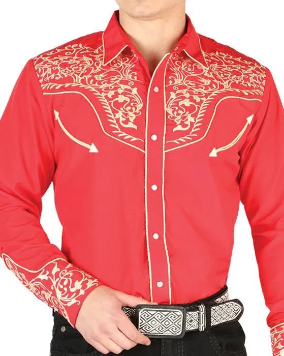 El General - Camisa Roja Vaquera Bordada El Señor DL Cielos 44197 - OriginalWestern.com