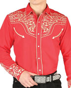 El General - Camisa Roja Vaquera Bordada El Señor DL Cielos 44197 - OriginalWestern.com