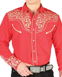 El General - Camisa Roja Vaquera Bordada El Señor DL Cielos 44197 - OriginalWestern.com