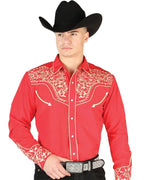 El General - Camisa Roja Vaquera Bordada El Señor DL Cielos 44197 - OriginalWestern.com
