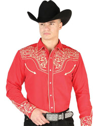 El General - Camisa Roja Vaquera Bordada El Señor DL Cielos 44197 - OriginalWestern.com
