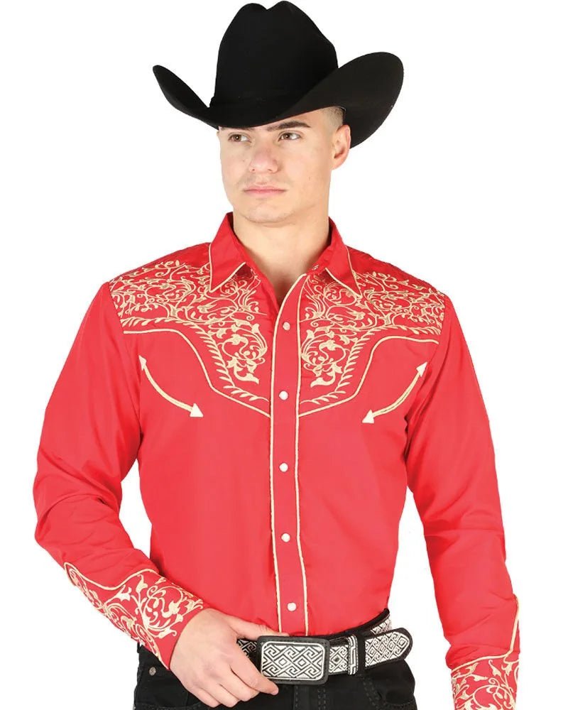 El General - Camisa Roja Vaquera Bordada El Señor DL Cielos 44197 - OriginalWestern.com