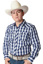El General - Camisa Vaquera A Cuadros Blanca-Azul WD 12-849 - OriginalWestern.com