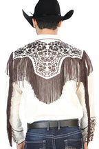 El General - Camisa Vaquera Beige Barbas Y Bordado Café 126710 - OriginalWestern.com