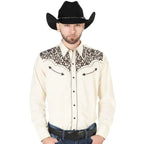 El General - Camisa Vaquera Beige Bordada El Señor DL Cielos 44193 - OriginalWestern.com