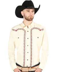 El General - Camisa Vaquera Beige Bordada El Señor DL Cielos 44201 - OriginalWestern.com