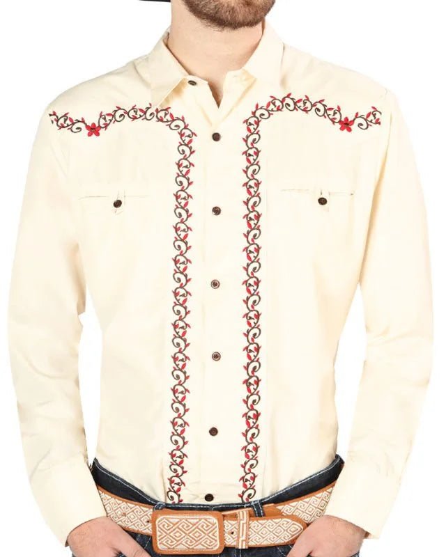 El General - Camisa Vaquera Beige Bordada El Señor DL Cielos 44201 - OriginalWestern.com