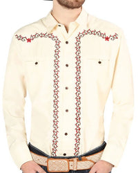 El General - Camisa Vaquera Beige Bordada El Señor DL Cielos 44201 - OriginalWestern.com
