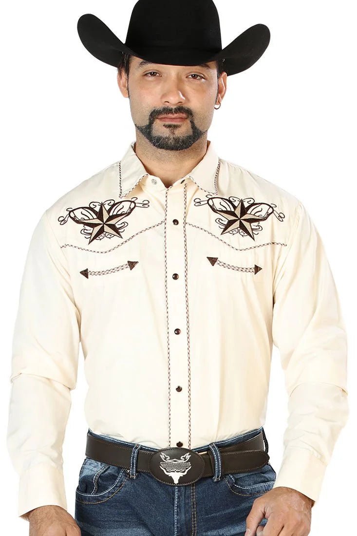 El General - Camisa Vaquera Beige Bordada Estrella 126684 - OriginalWestern.com