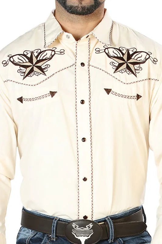 El General - Camisa Vaquera Beige Bordada Estrella 126684 - OriginalWestern.com