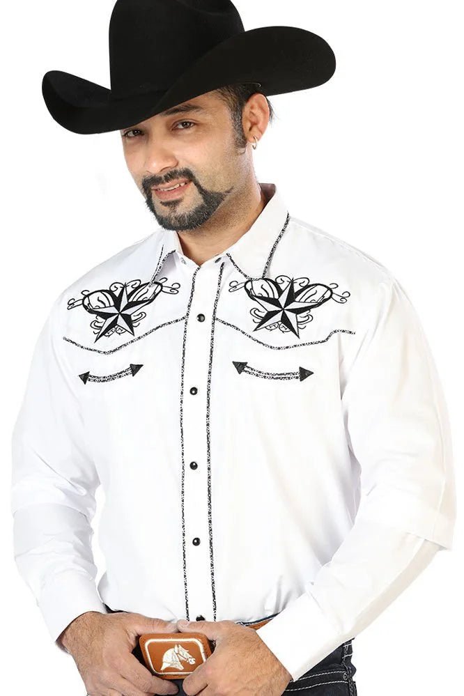El General - Camisa Vaquera Blanca Bordada Estrella 126683 - OriginalWestern.com