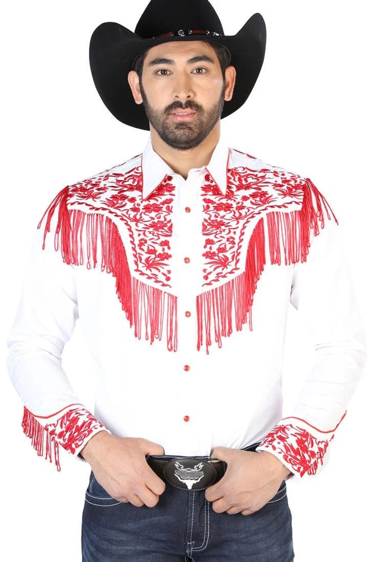 El General - Camisa Vaquera Blanca Bordado Y Barbas Rojas 126708 - OriginalWestern.com