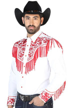 El General - Camisa Vaquera Blanca Bordado Y Barbas Rojas 126708 - OriginalWestern.com