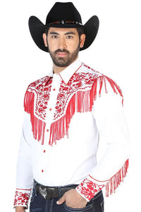 El General - Camisa Vaquera Blanca Bordado Y Barbas Rojas 126708 - OriginalWestern.com