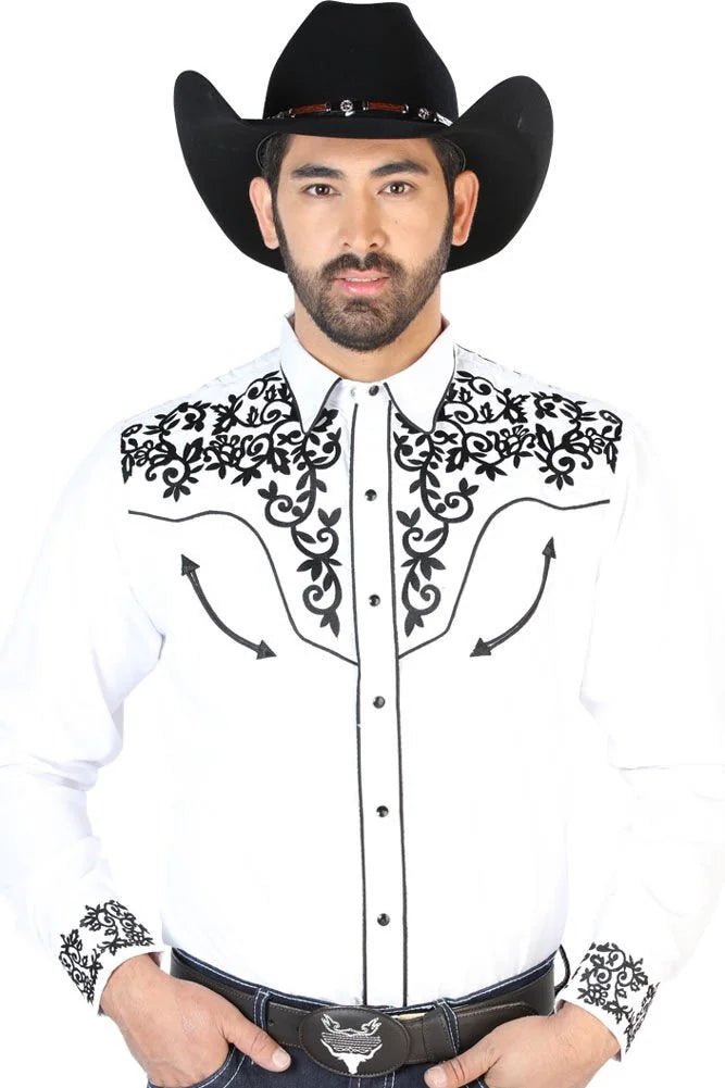 El General - Camisa Vaquera Bordada Blanca Con Negro 126702 - OriginalWestern.com