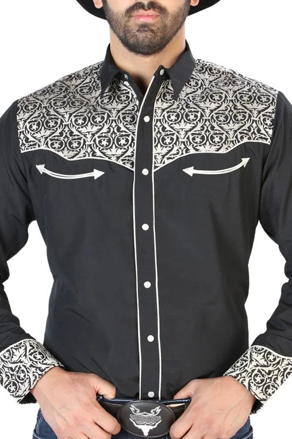El General - Camisa Vaquera Bordada De Lujo Negra 126704 - OriginalWestern.com