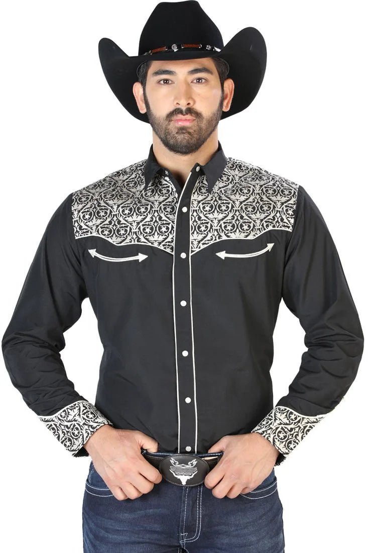 El General - Camisa Vaquera Bordada De Lujo Negra 126704 - OriginalWestern.com